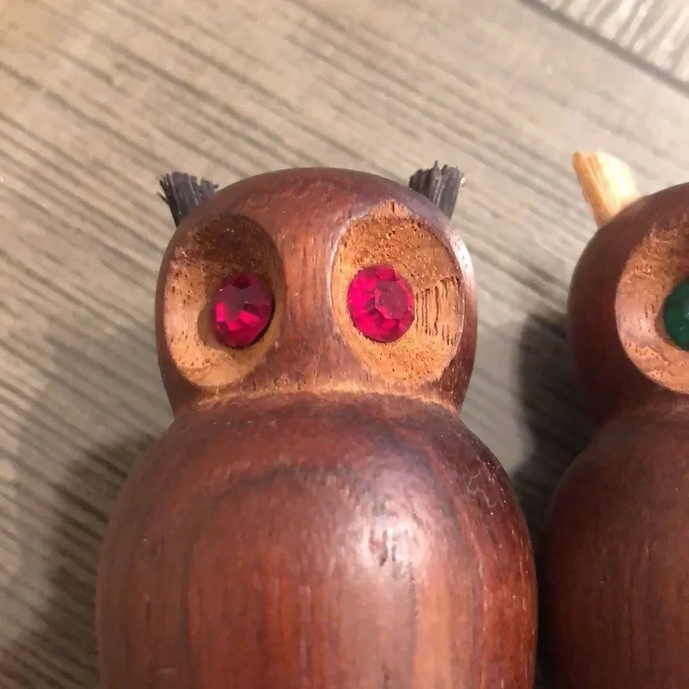 Vintage 1970’s Wooden Owl Salt & Pepper Shakers